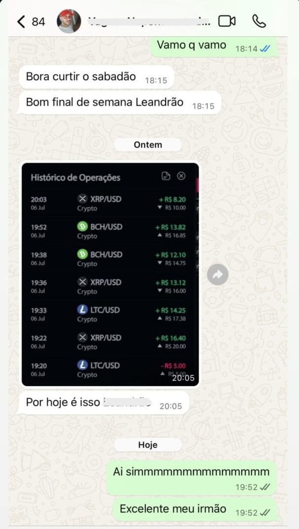 Print de conversa agradecendo resultados e evolução no mercado